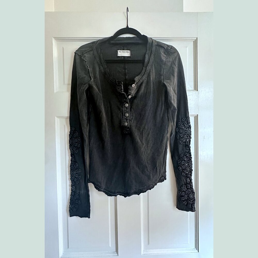 Free People "Our Song" Henley Cuff in Washed Black
